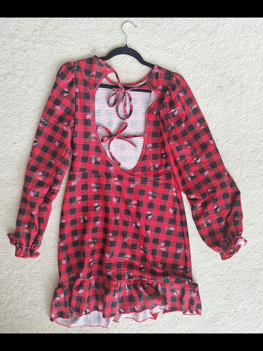 Red Plaid Bow-Back  Dress